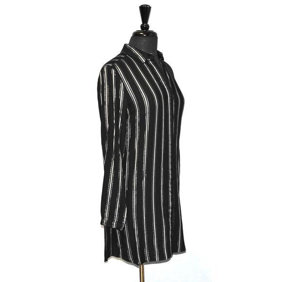 A6 NEW BELLA DAHL Black Striped Lurex Rayon Covered Buttons Shirt Dress Size XS - Picture 3 of 7